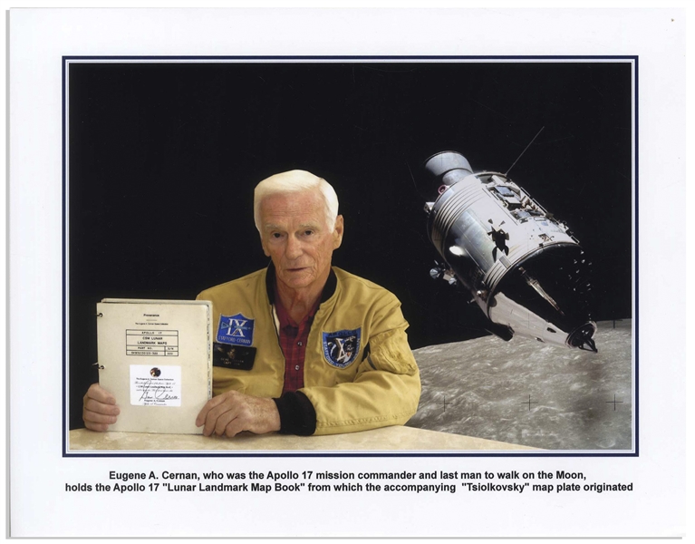 Apollo 17 Flown Lunar Map of the Tsiolkovsky Crater on the Far Side of the Moon -- With COA Signed by Apollo 17 Mission Commander Gene Cernan
